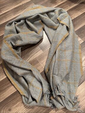 Pretty Persuasions Gray and Mustard Plaid Scarf Wrap